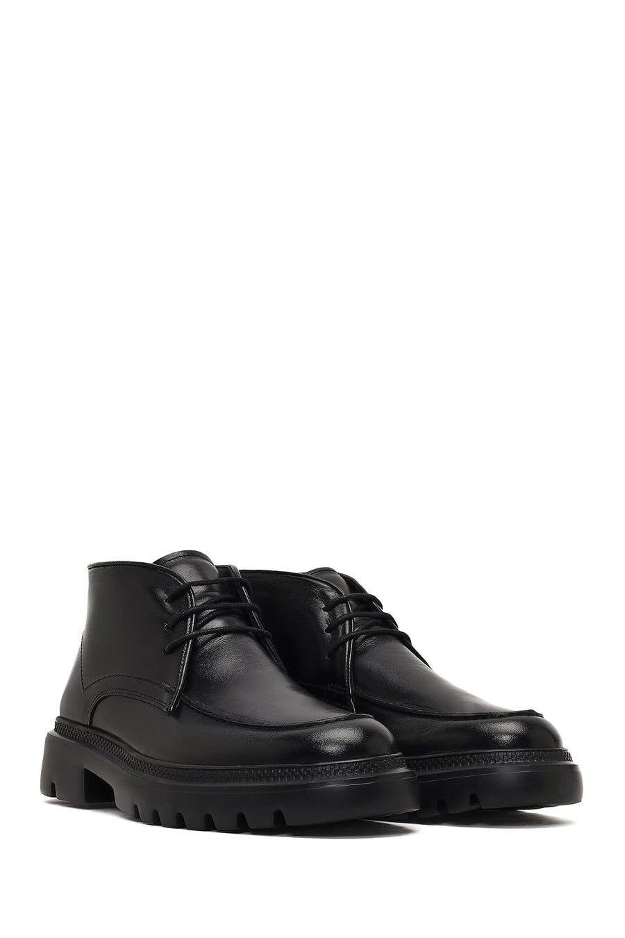 Men's Black Lace-Up Thick-Soled Leather Casual Boot