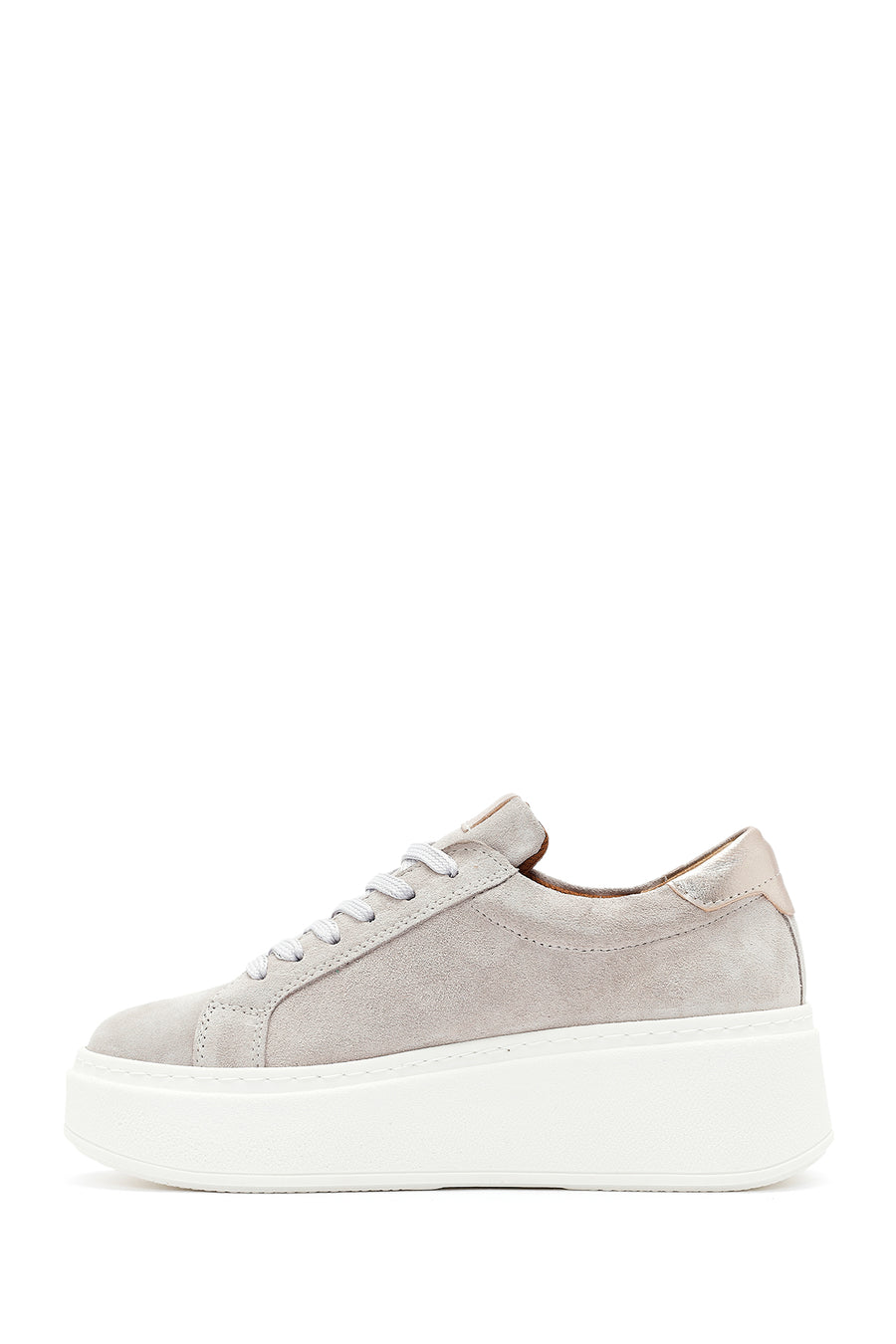 Women's Beige Lace-Up Chunky Sole Suede Leather Sneakers