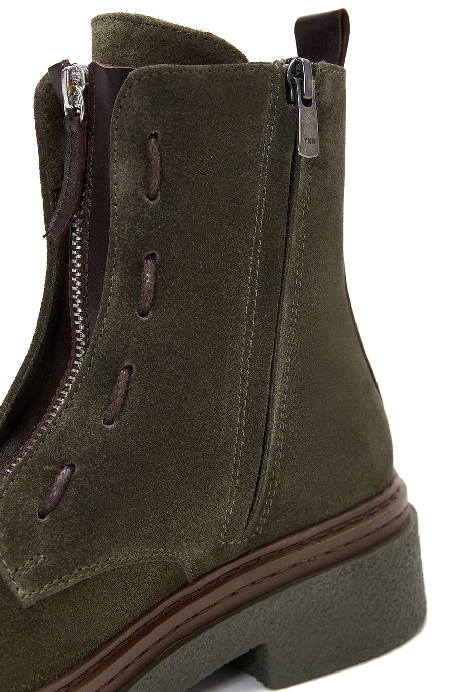 Women's Green Zippered Suede Leather Boots