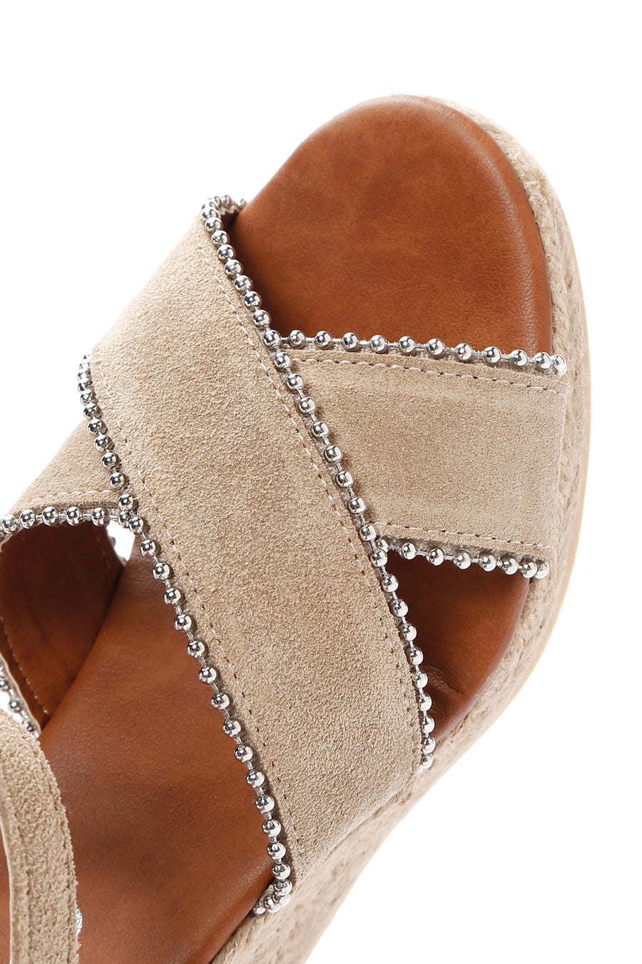 Women's Beige Ankle Strap Wedge Heel Suede Leather Espadrille Sandals