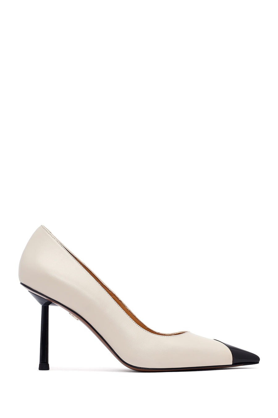 Kadın Krem İnce Topuklu Deri Stiletto