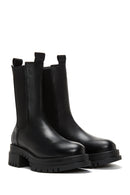 Women's Black Thick Soled Leather Chelsea Boots | Derimod