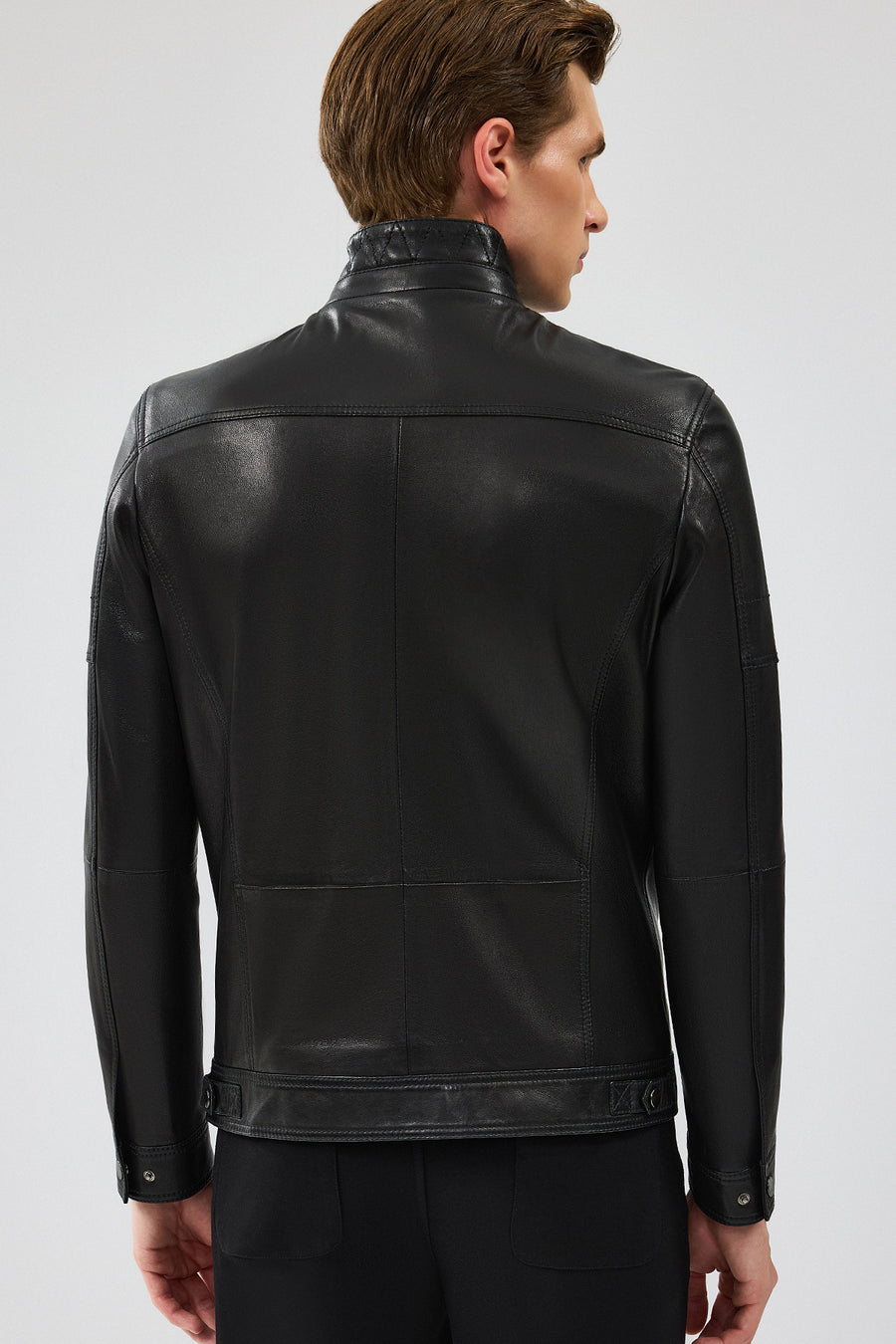 Wade Men's Black Slim-Fit Leather Coat