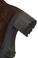 Women's Brown Zippered Thick Heeled Suede Leather Boot | Derimod
