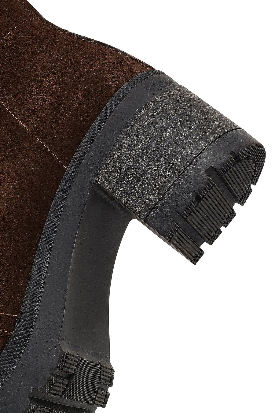 Women's Brown Zippered Thick Heeled Suede Leather Boot