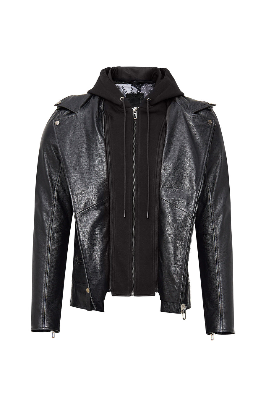 Butler Men's Black Hooded Biker Leather Jacket