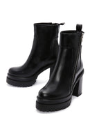 Women's Black Zipper Heeled Leather Boots | Derimod