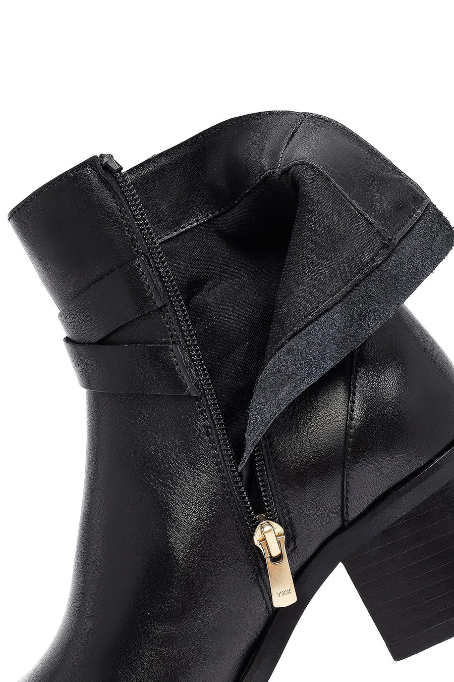 Woman Black Zip Closure Thick-Heeled Leather Boots