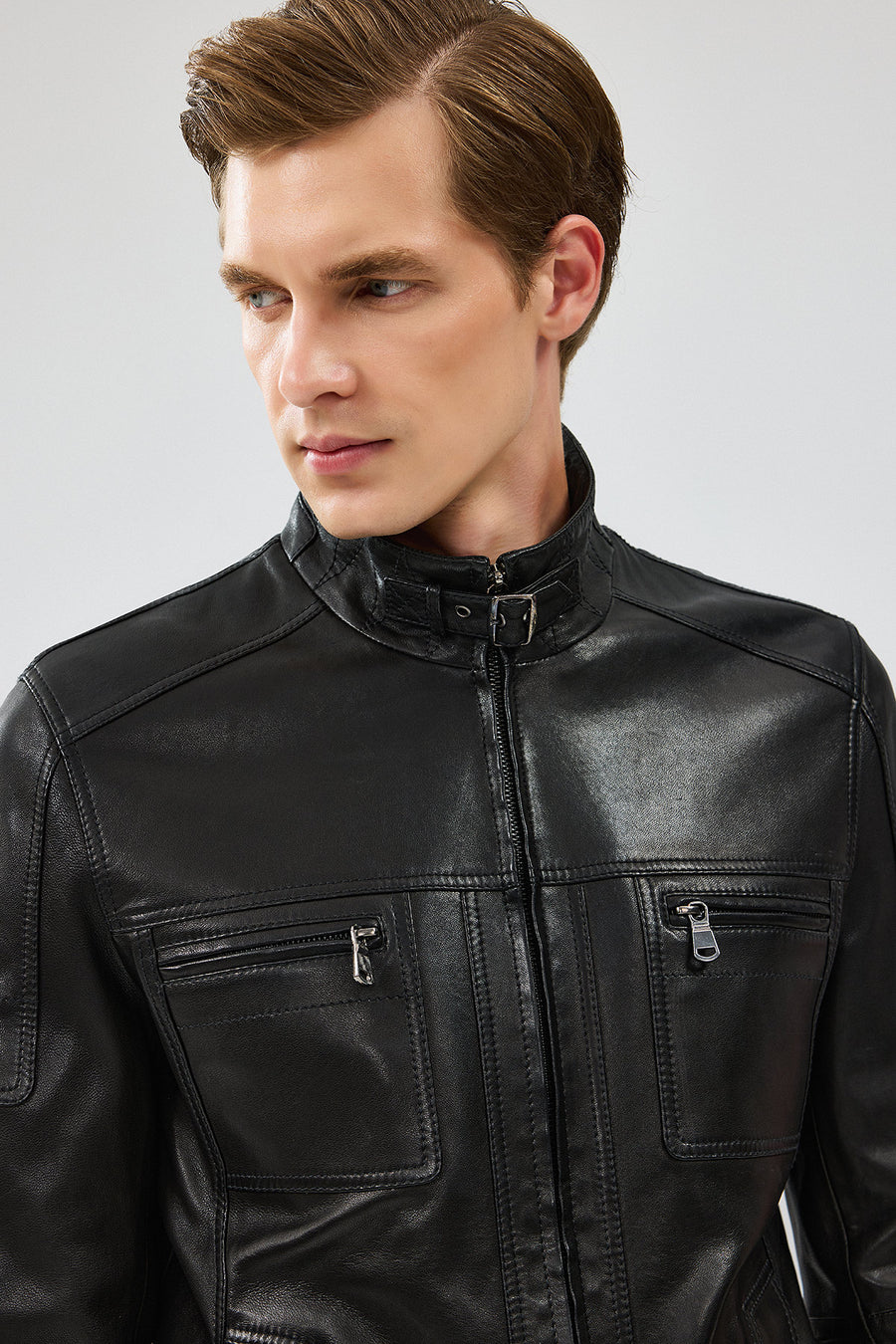 Wade Men's Black Slim-Fit Leather Coat