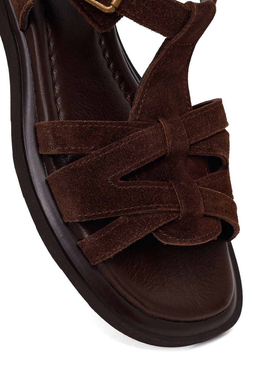 Woman Brown Ankle-Buckle Suede Leather Sandals