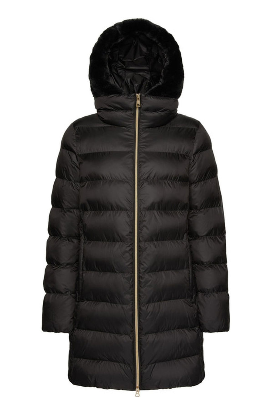 Geox Women's Black Desya Double Collar Hooded Fur Coat W3628FTC177F0278 | Derimod