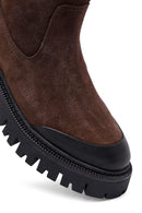 Woman Brown Thick-Soled Suede Boots | Derimod