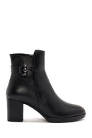 Woman Black Zippered Chunky Heels Leather Boat | Derimod