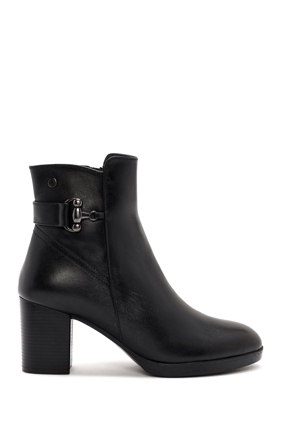 Woman Black Zippered Chunky Heels Leather Boat 25WFD411618 | Derimod