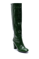 Women's Leather Crocodile Patterned Heeled Boots | Derimod
