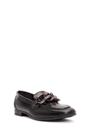 Women's Black Accessory Detailed Leather Masculine Loafer | Derimod