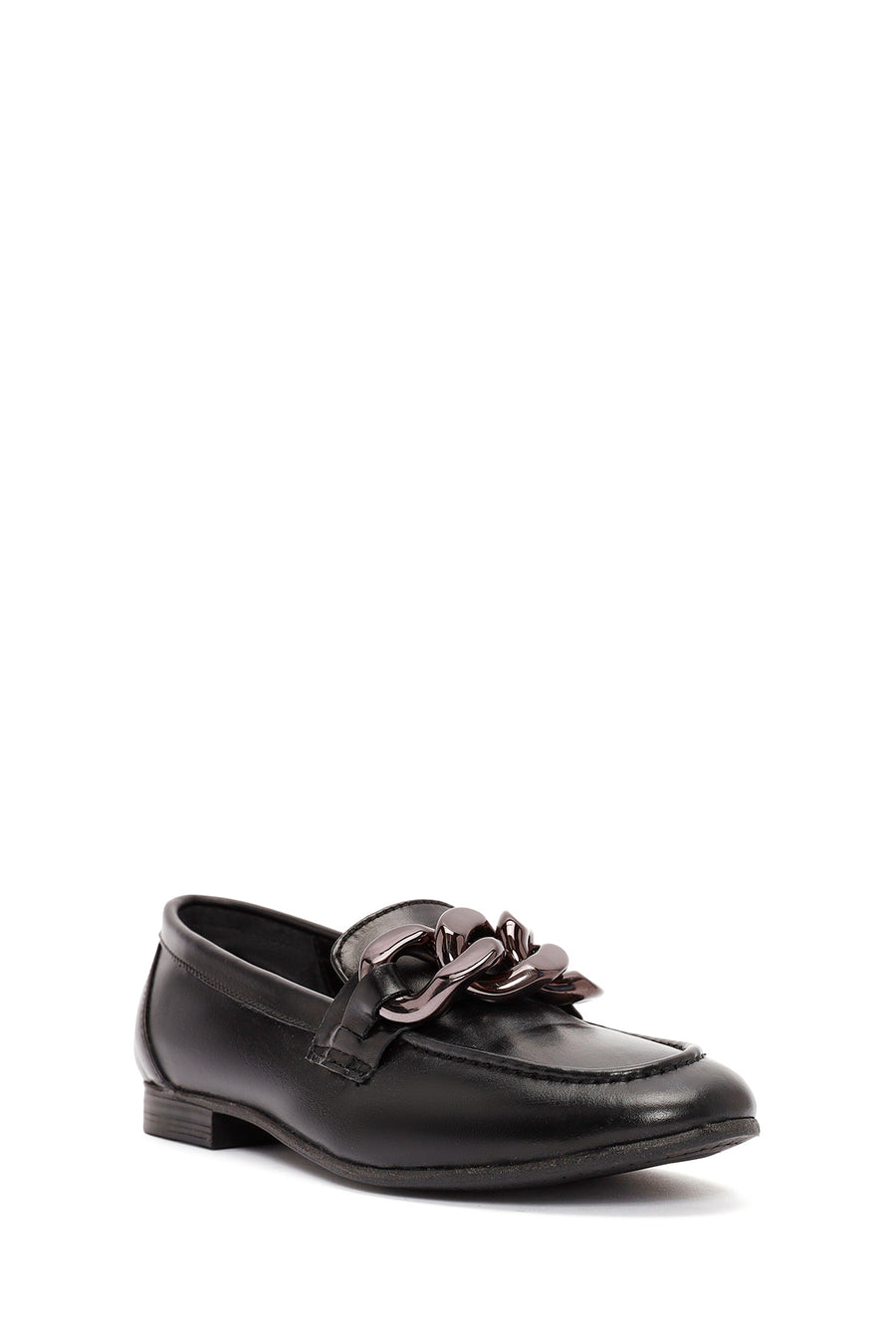 Women's Black Accessory Detailed Leather Masculine Loafer
