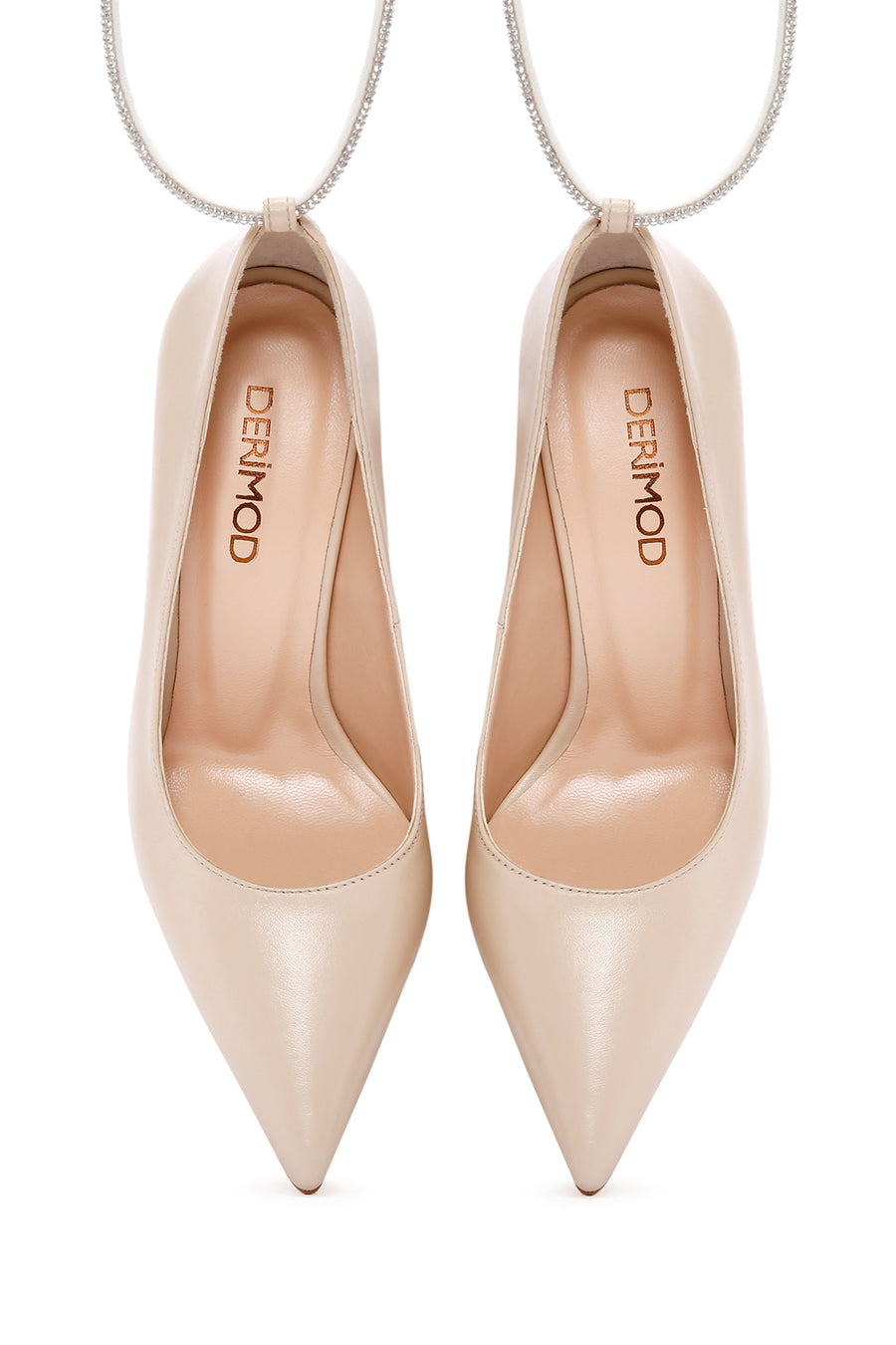 Women's Beige Ankle Strap Thin Heel Leather Stiletto