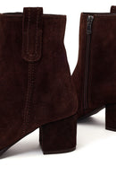 Woman Brown Zip Closure Chunky Heeled Suede Boots | Derimod