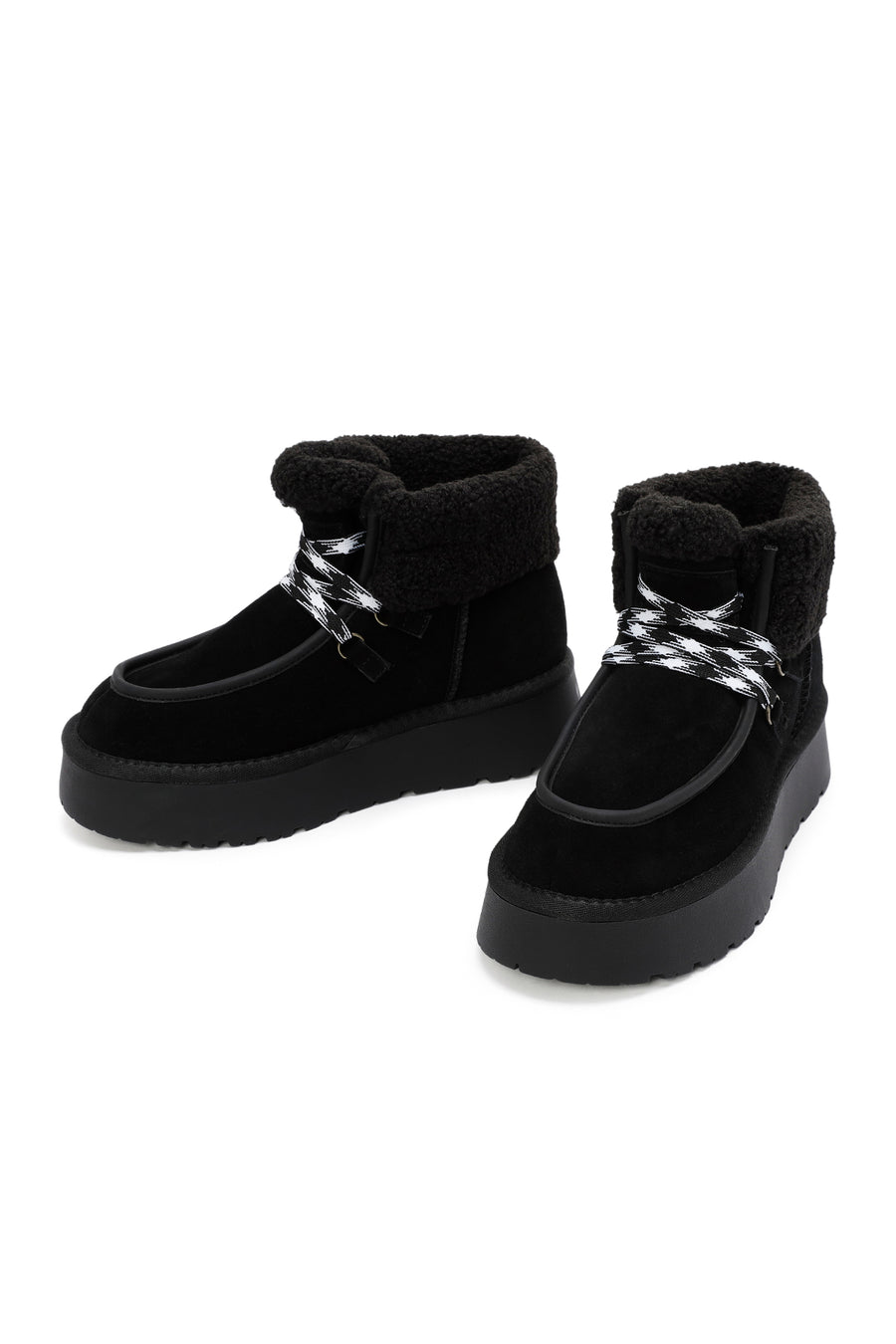 Women's Black Thick-Soled Fur Suede Leather Boots