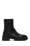 Women's Black Leather Zippered Boots | Derimod