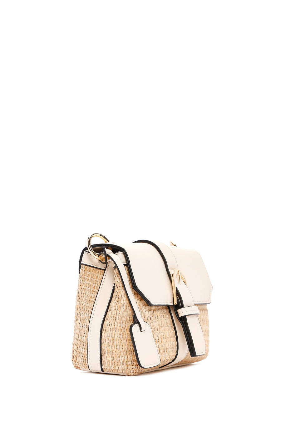 Woman White Long-Strap Straw Shoulder Bag
