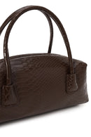 Woman Brown Long Strap Snake Print Shoulder Bag | Derimod