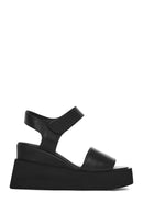 Women's Black Ankle Strap Wedge Heel Leather Sandals | Derimod