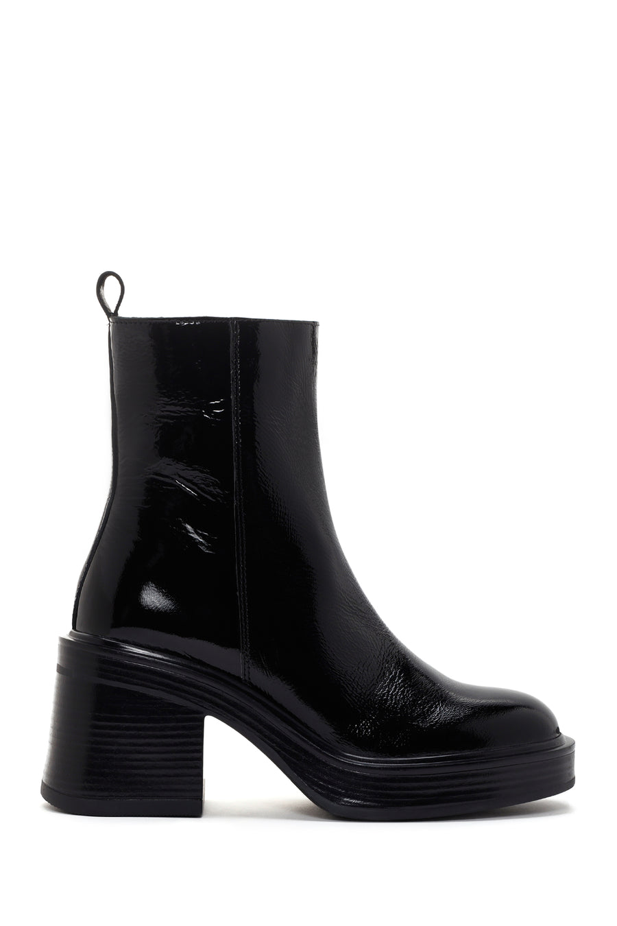 Women's Black Patent Leather Zippered Casual Heeled Boots 23WFD551116 | Derimod