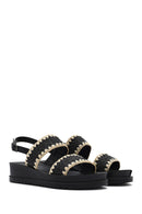 Women's Black Ankle Buckle Thick Soled Straw Sandals | Derimod