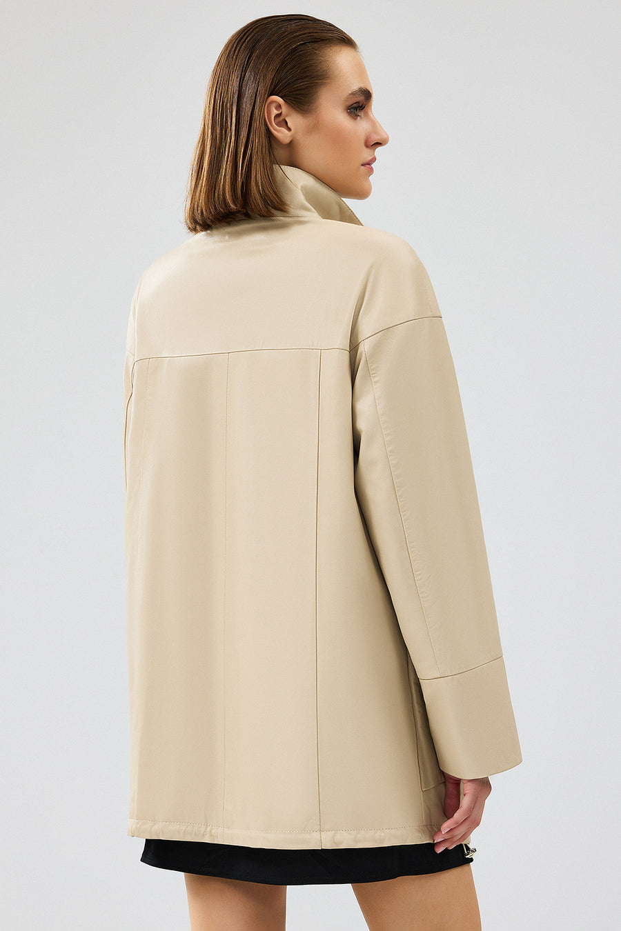 Dalida Kadın Krem Oversize Deri Ceket