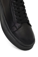 Male Black Lace-Up Thick-Soled Leather Sneaker | Derimod