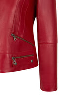 Nora Woman Red Short Leather Jacket | Derimod