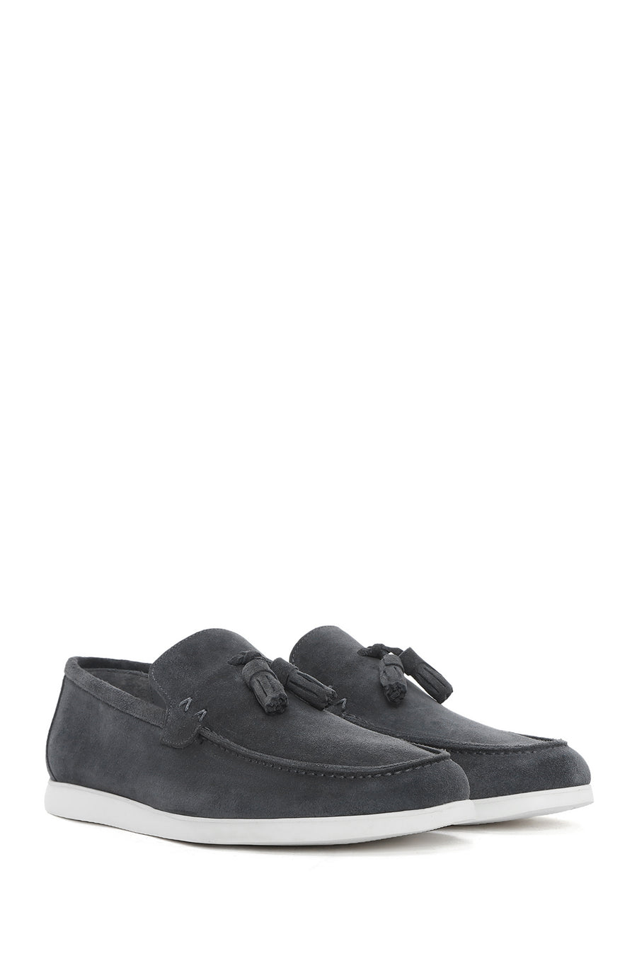 Men's Gray Tassel Suede Leather Casual Loafer