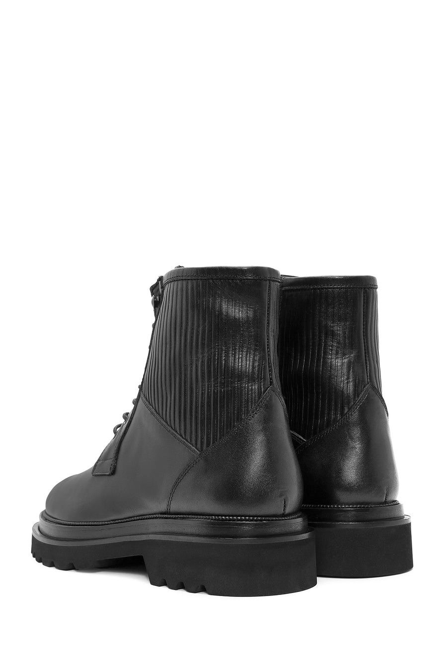 Men's Black Lace-Up Zipper Detailed Leather Casual Boots