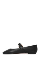 Women's Black Buckle Leather Ballerinas | Derimod