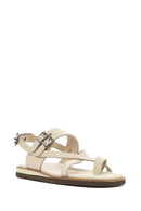 Woman Beige Wrist Strap Fingertips Leather Sandals | Derimod