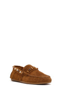 Women's Tan Tassel Suede Leather Loafer | Derimod