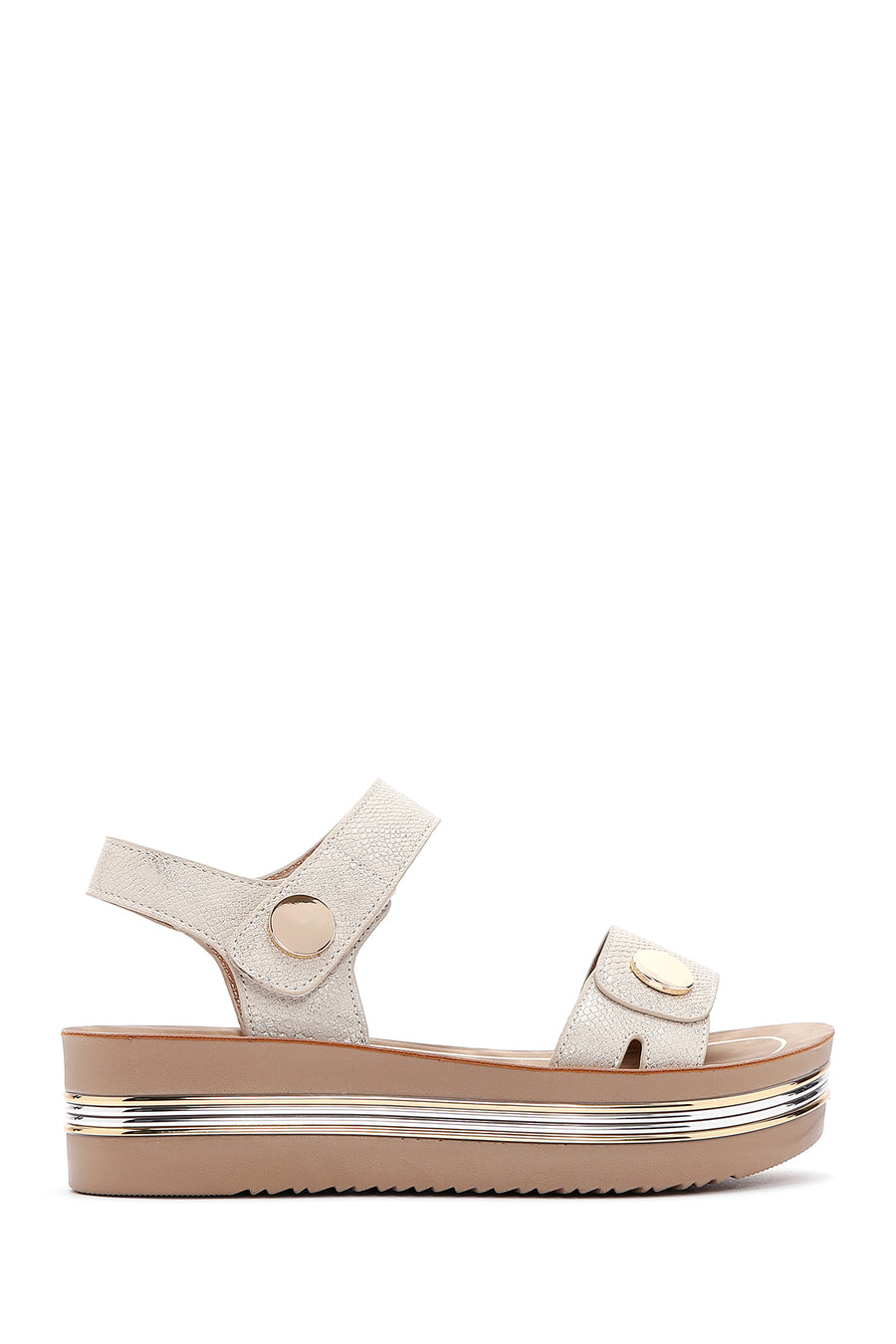 Women's Gold Ankle Strap Thick Soled Metallic Sandals 26SFE461732 | Derimod