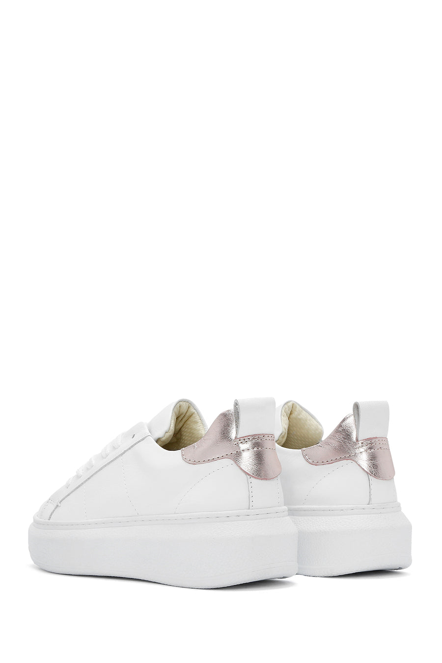 Women's White Lace-Up Leather Sneaker