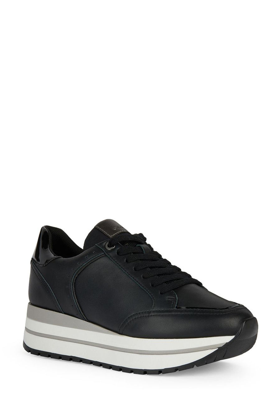 Geox Women's Black Kency Thick Sole Lace-Up Leather Sneaker