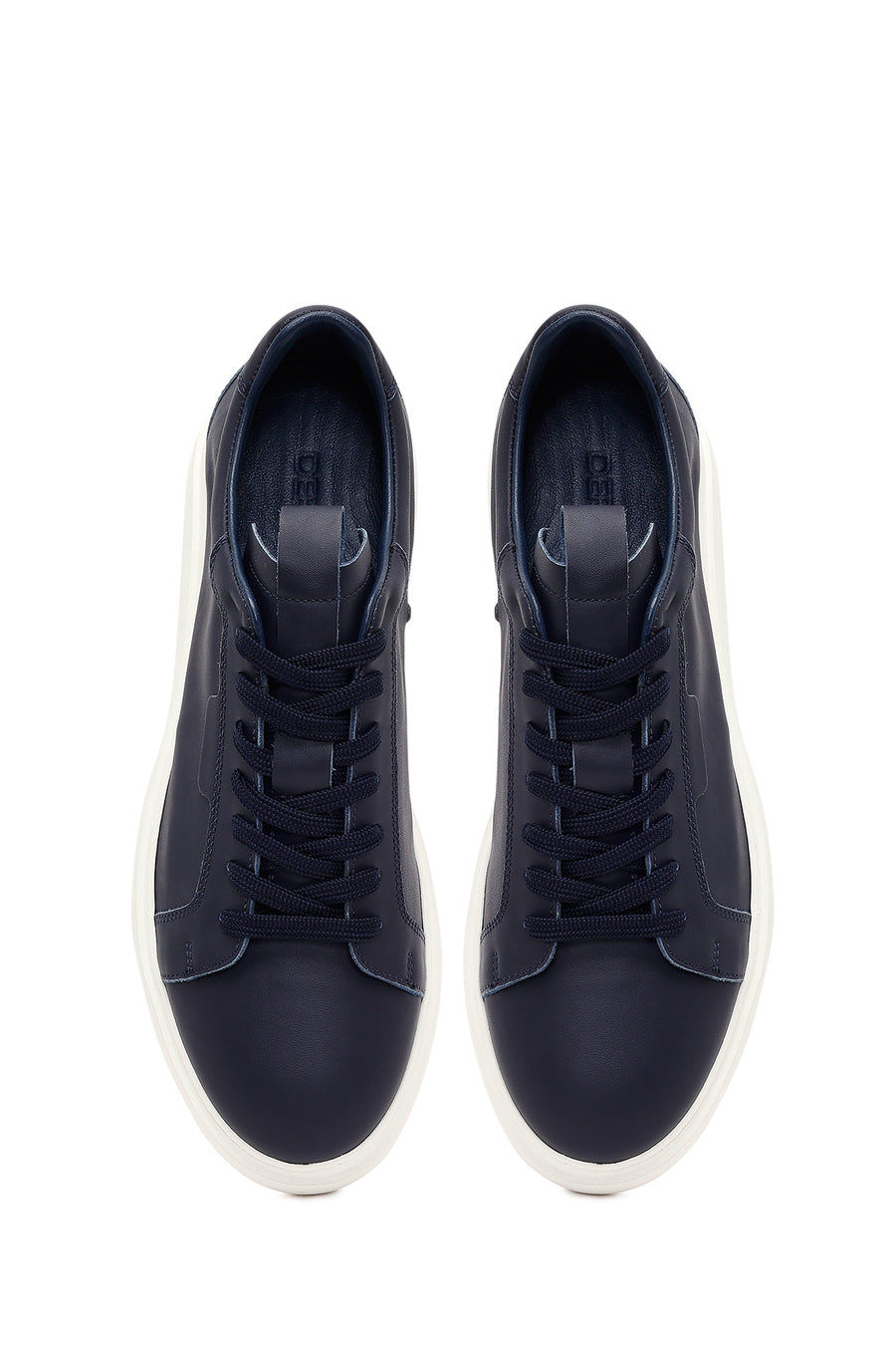 Erkek Lacivert Bağcıklı Kalın Tabanlı Deri Sneaker