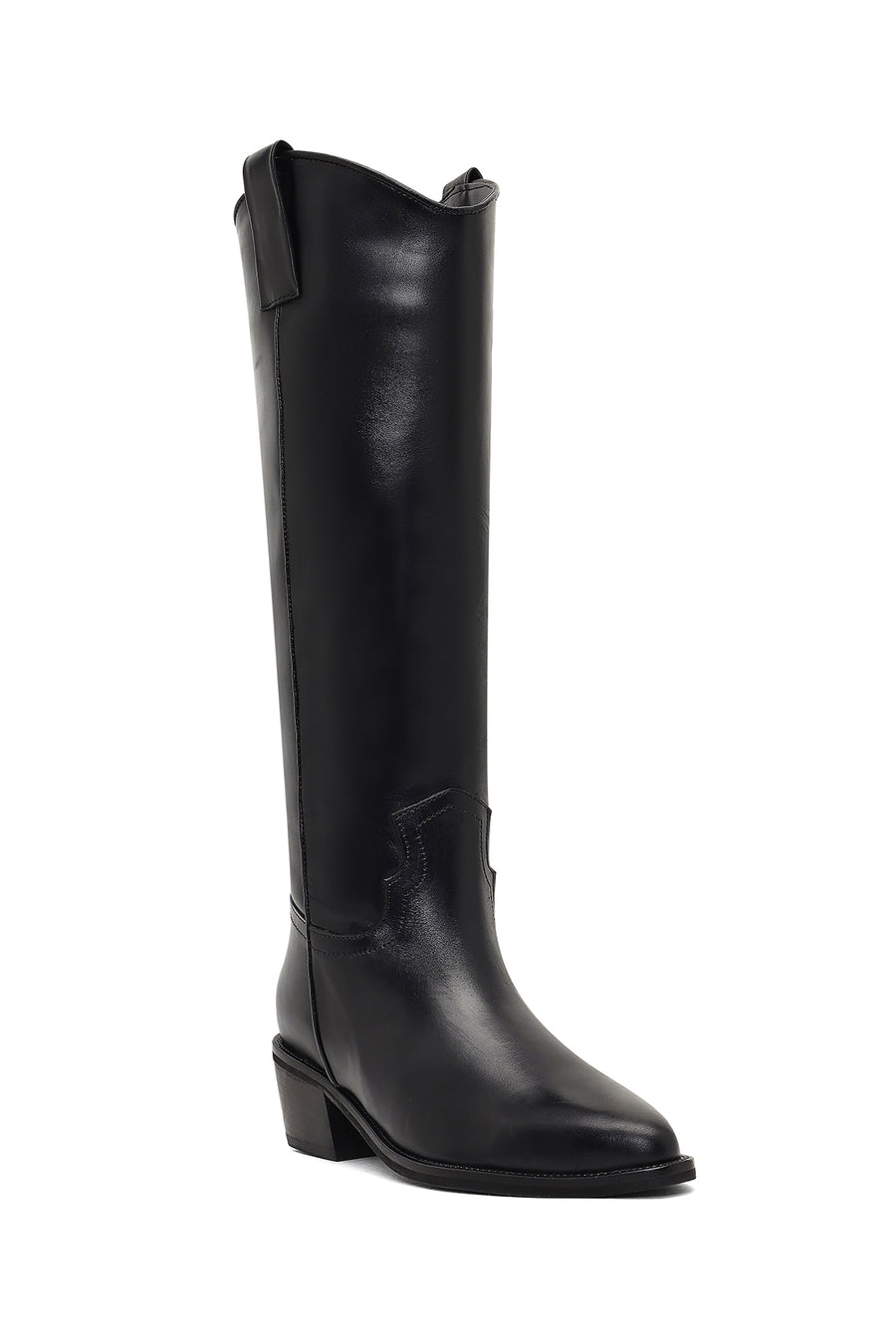 Women's Black Low-Heeled Leather Cowboy Boots
