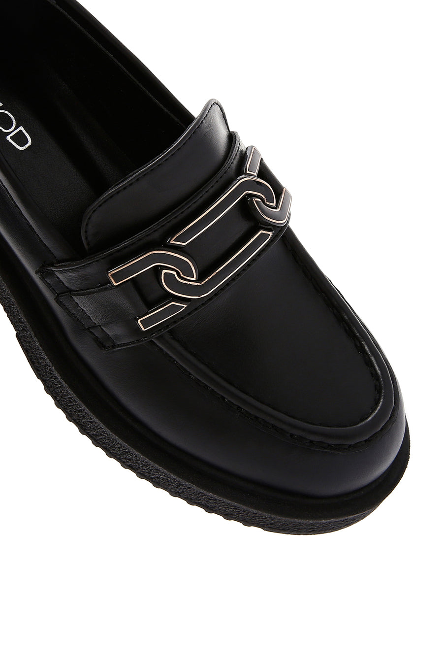 Woman Black Buckled Thick Sole Leather Masculine Loafer