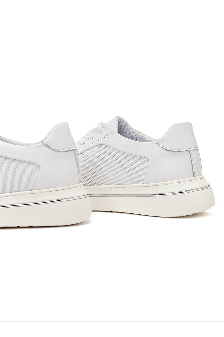 Erkek Beyaz Bağcıklı Deri Sneaker
