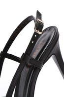 Women's Black Ankle Strap Open Back Thin Heeled Leather Shoes | Derimod