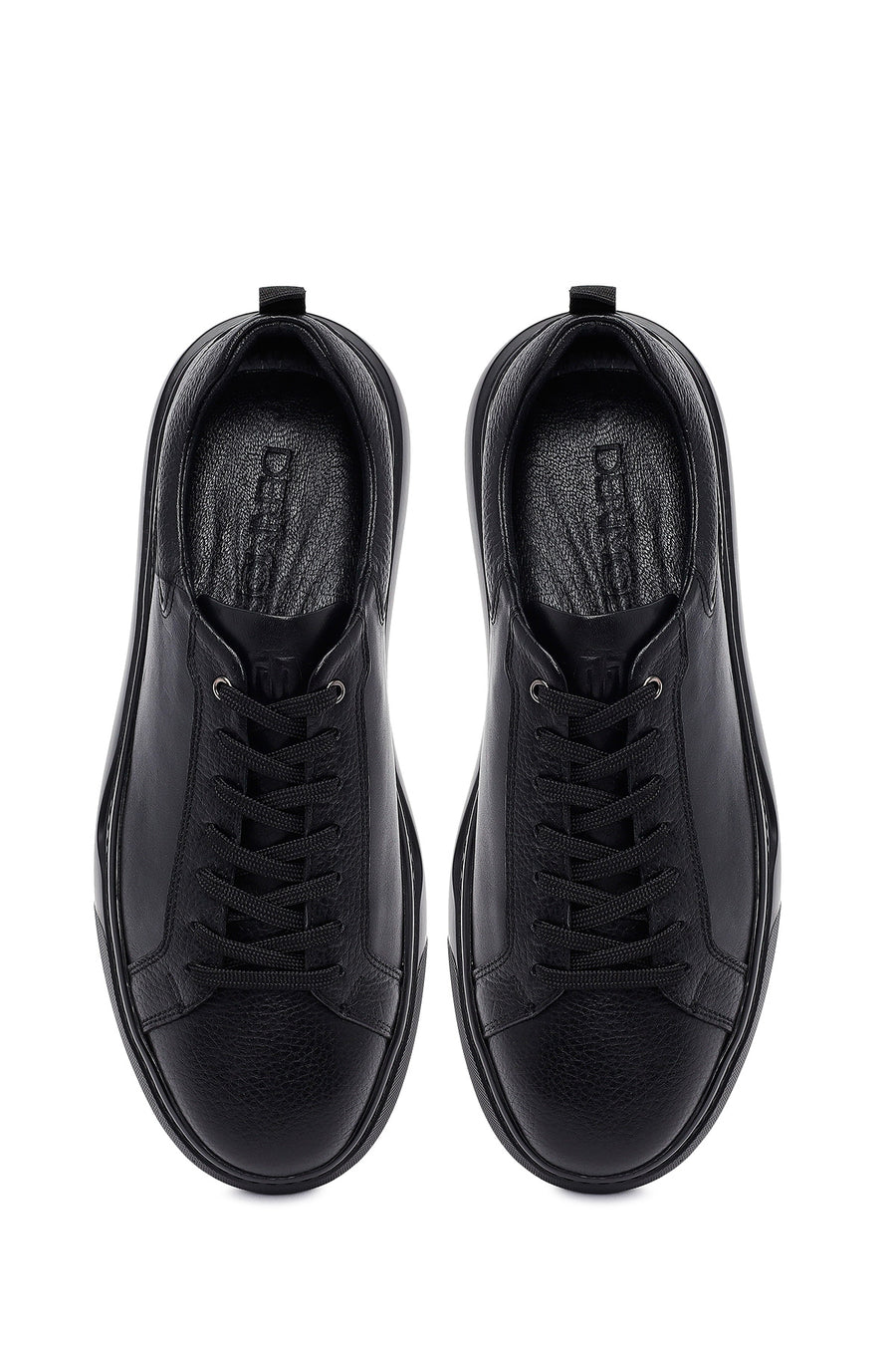 Erkek Siyah Bağcıklı Kalın Tabanlı Deri Sneaker
