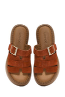 Women's Cinnamon Thick Soled Suede Leather Comfort Slippers | Derimod