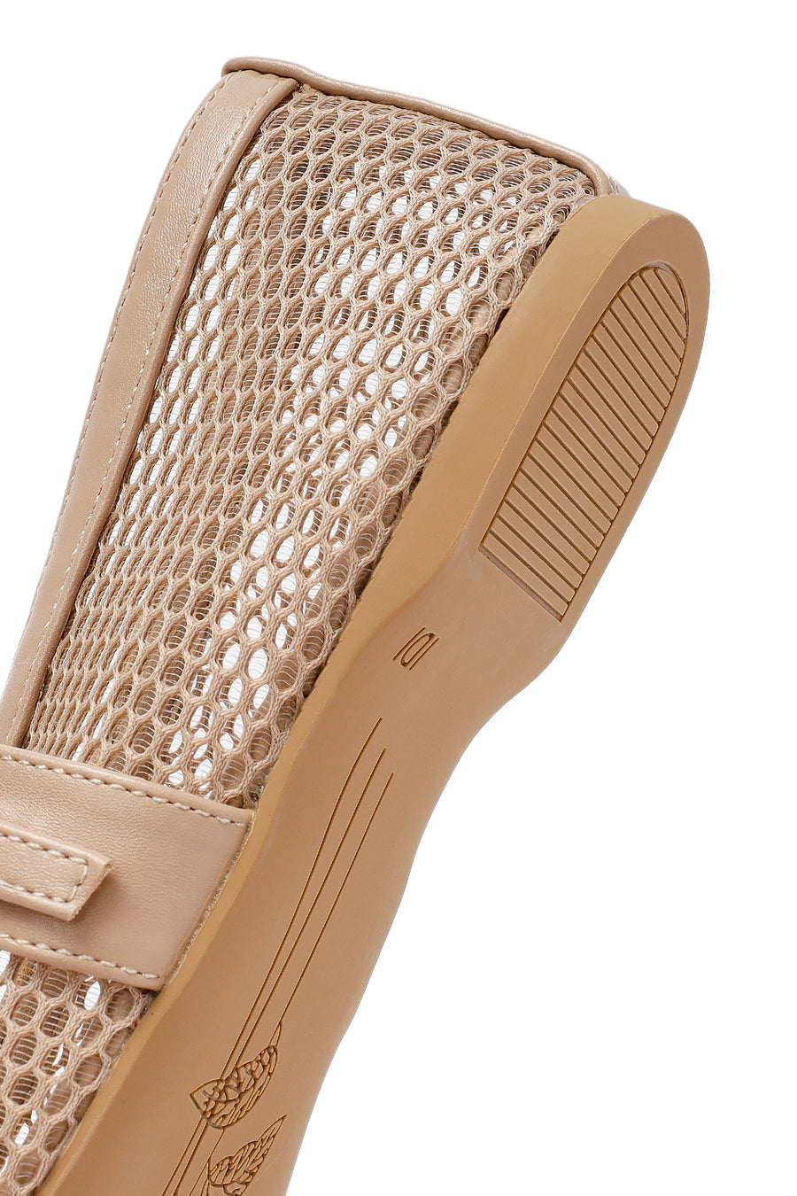 Woman Beige Net Buckled Ballerinas
