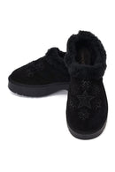Woman Black Thick-soled Embellished Suede Leather Teddy Slipper | Derimod